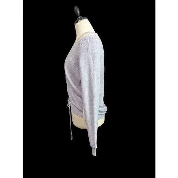 NEW Twine & String Large Purple Cinch Front V-neck Cold Shoulder Knit Sweater - Picture 4 of 7